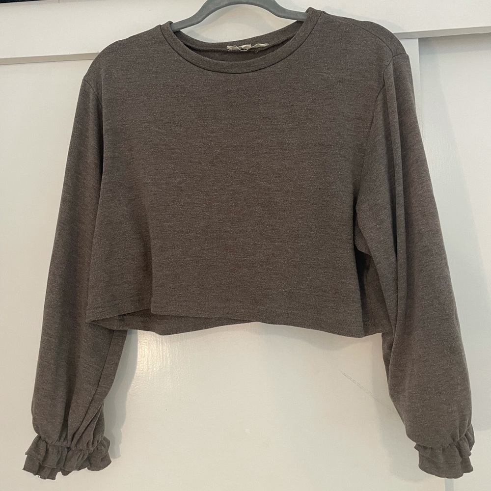 Grey/Brown Cropped Sweater Size Small